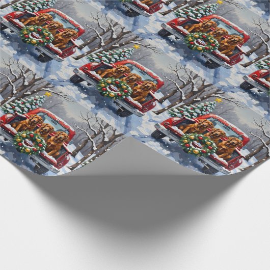 Irish Red Setter Christmas Red Truck Holiday Geschenkpapier (Ecke)