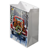 Irish Red Setter Christmas Red Truck Holiday Mittlere Geschenktüte (Rückseite Schrägansicht)