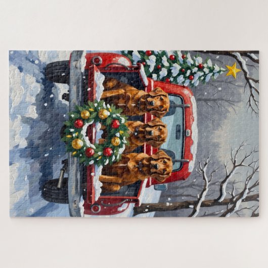 Irish Red Setter Christmas Red Truck Holiday Puzzle (Horizontal)