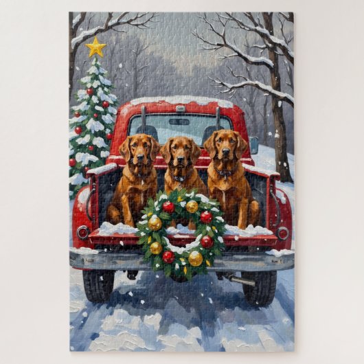 Irish Red Setter Christmas Red Truck Holiday Puzzle (Vertikal)