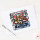 Irish Red Setter Christmas Red Truck Holiday Quadratischer Aufkleber (Umschlag)