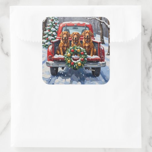 Irish Red Setter Christmas Red Truck Holiday Quadratischer Aufkleber (Tasche)