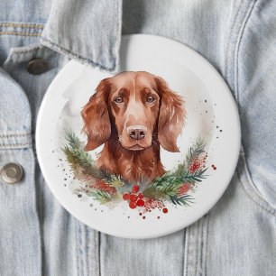 Irish Red Setter Christmas Wreath Festivals Button