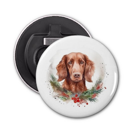 Irish Red Setter Christmas Wreath Festivals Flaschenöffner (Vorderseite)