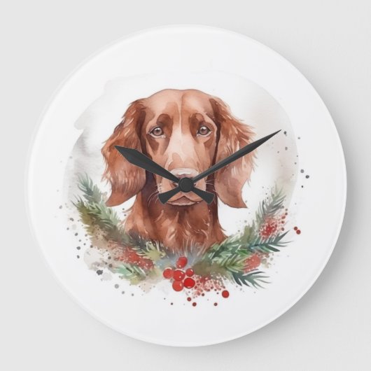 Irish Red Setter Christmas Wreath Festivals Große Wanduhr (Vorderseite)