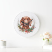 Irish Red Setter Christmas Wreath Festivals Große Wanduhr (Zuhause)