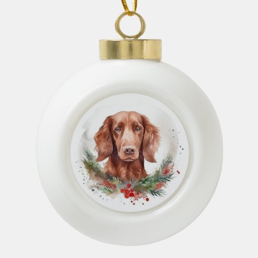 Irish Red Setter Christmas Wreath Festivals Keramik Kugel-Ornament (Vorderseite)