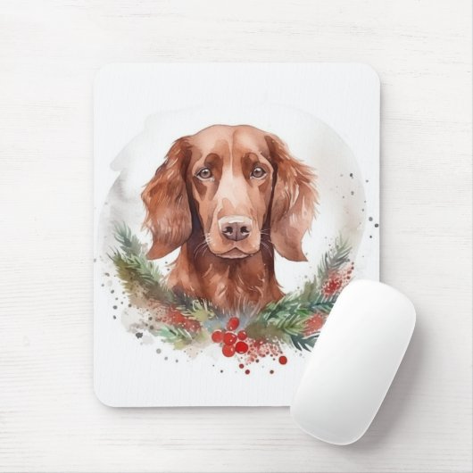 Irish Red Setter Christmas Wreath Festivals Mousepad (Mit Mouse)