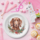 Irish Red Setter Christmas Wreath Festivals Pappteller (Party)