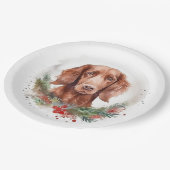 Irish Red Setter Christmas Wreath Festivals Pappteller (Schrägansicht)