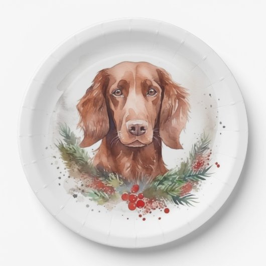 Irish Red Setter Christmas Wreath Festivals Pappteller (Vorderseite)