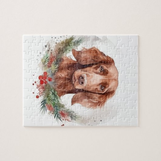 Irish Red Setter Christmas Wreath Festivals Puzzle (Horizontal)