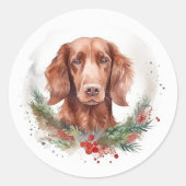 Irish Red Setter Christmas Wreath Festivals Runder Aufkleber (Vorderseite)