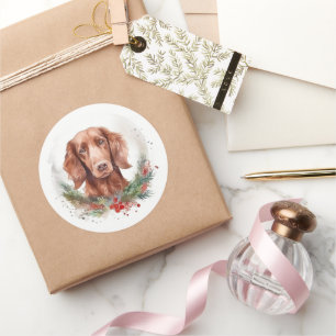 Irish Red Setter Christmas Wreath Festivals Runder Aufkleber