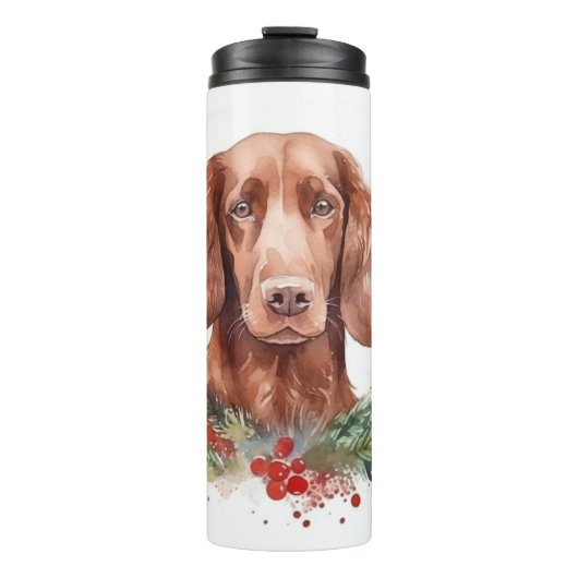 Irish Red Setter Christmas Wreath Festivals Thermosbecher (Vorderseite)