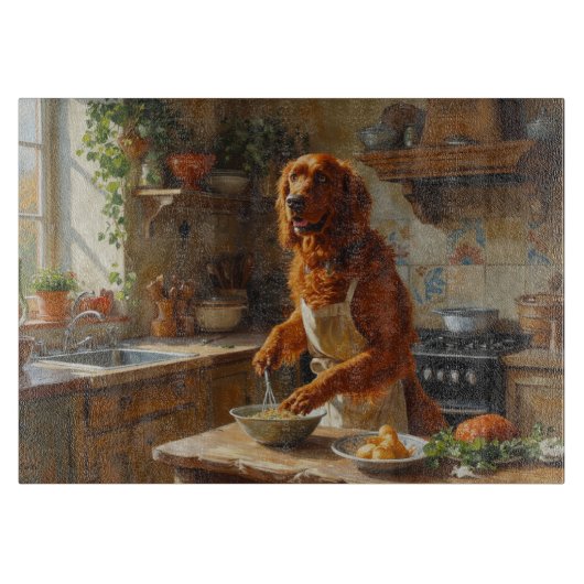 Irish Red Setter Cooking in Kitchen Schneidebrett (Vorderseite)