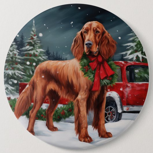 Irish Red Setter Dog in Schnee Weihnachten Button (Vorderseite)
