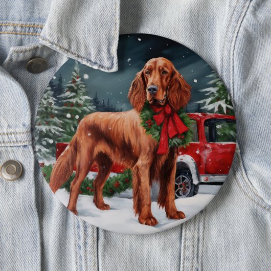 Irish Red Setter Dog in Schnee Weihnachten Button (Beispiel)