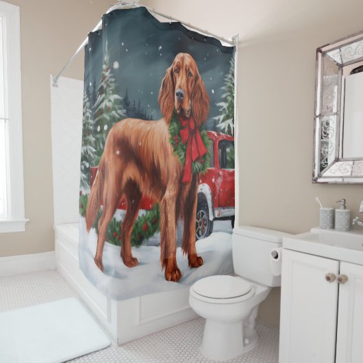 Irish Red Setter Dog in Schnee Weihnachten Duschvorhang (Beispiel)