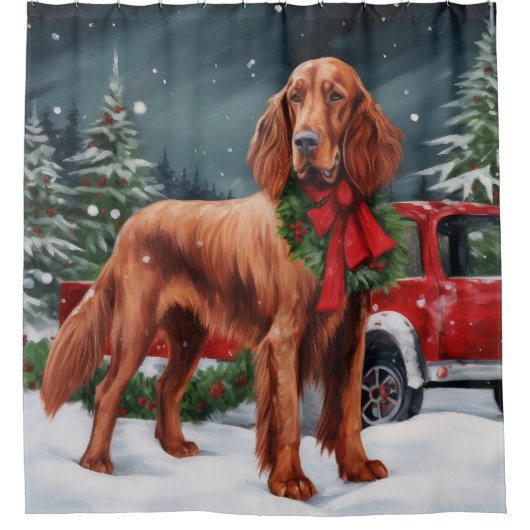 Irish Red Setter Dog in Schnee Weihnachten Duschvorhang (Vorderseite)