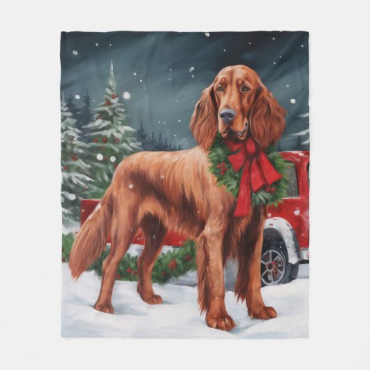 Irish Red Setter Dog in Schnee Weihnachten Fleecedecke (Vorderseite)