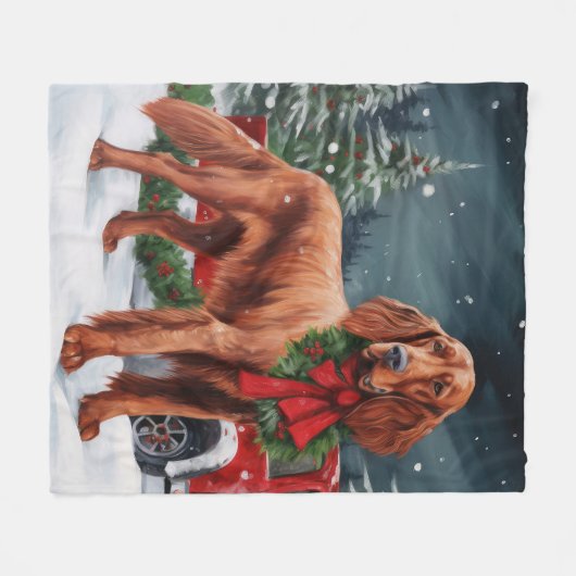 Irish Red Setter Dog in Schnee Weihnachten Fleecedecke (Vorderseite (Horizontal))