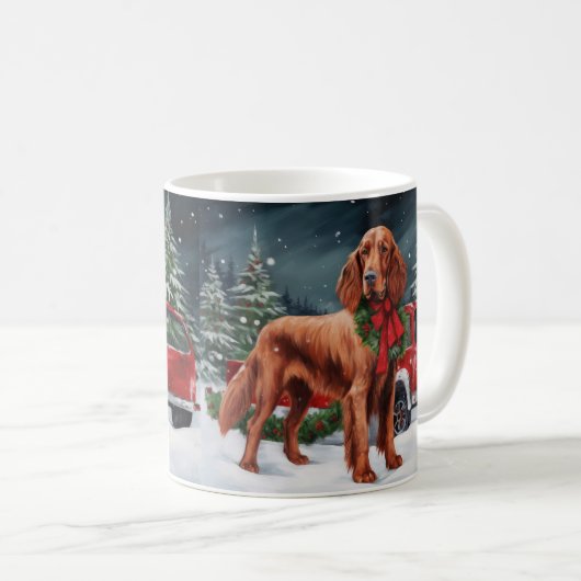 Irish Red Setter Dog in Schnee Weihnachten Kaffeetasse (VorderseiteRechts)