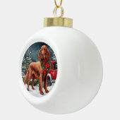 Irish Red Setter Dog in Schnee Weihnachten Keramik Kugel-Ornament (Rechts)