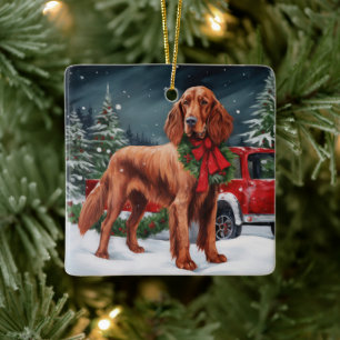 Irish Red Setter Dog in Schnee Weihnachten Keramikornament