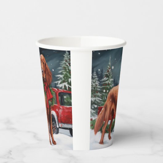 Irish Red Setter Dog in Schnee Weihnachten Pappbecher (Links)