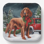 Irish Red Setter Dog in Schnee Weihnachten Pappteller (Vorderseite)
