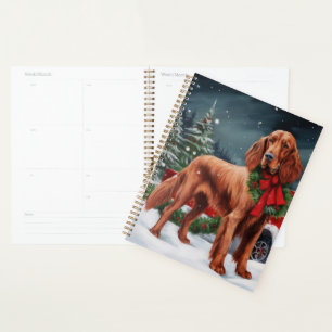 Irish Red Setter Dog in Schnee Weihnachten Planer