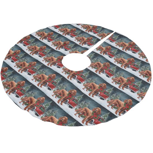 Irish Red Setter Dog in Schnee Weihnachten Polyester Weihnachtsbaumdecke (Schrägansicht)