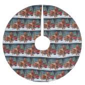 Irish Red Setter Dog in Schnee Weihnachten Polyester Weihnachtsbaumdecke (Vorderseite)