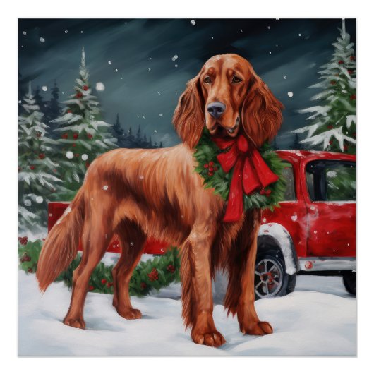 Irish Red Setter Dog in Schnee Weihnachten Poster (Vorderseite)