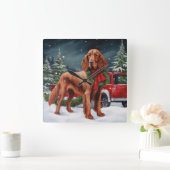 Irish Red Setter Dog in Schnee Weihnachten Quadratische Wanduhr (Zuhause)