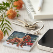 Irish Red Setter Dog in Schnee Weihnachten Schlüsselanhänger (Vorderseite rechts)