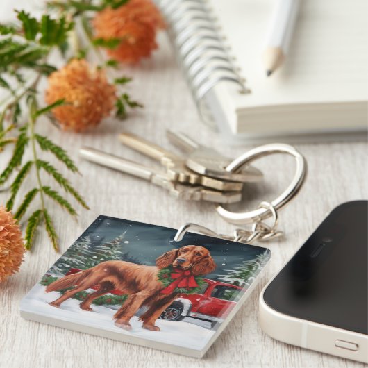 Irish Red Setter Dog in Schnee Weihnachten Schlüsselanhänger (Vorderseite rechts)