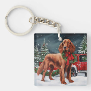 Irish Red Setter Dog in Schnee Weihnachten Schlüsselanhänger