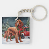 Irish Red Setter Dog in Schnee Weihnachten Schlüsselanhänger (Rückseite)