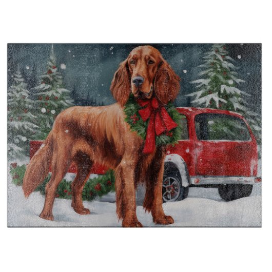 Irish Red Setter Dog in Schnee Weihnachten Schneidebrett (Vorderseite)