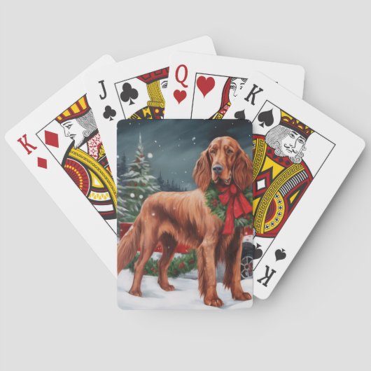 Irish Red Setter Dog in Schnee Weihnachten Spielkarten (Rückseite)