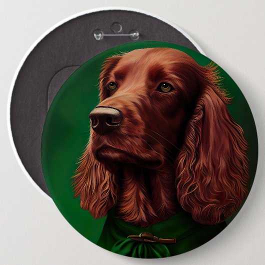 Irish Red Setter Dog in St. Patrick's Day Dress Button (Vorne & Hinten)