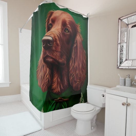Irish Red Setter Dog in St. Patrick's Day Dress Duschvorhang (Beispiel)