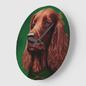 Irish Red Setter Dog in St. Patrick's Day Dress Große Wanduhr (Winkel)