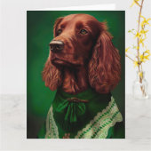 Irish Red Setter Dog in St. Patrick's Day Dress Karte (Gelbe Blume)