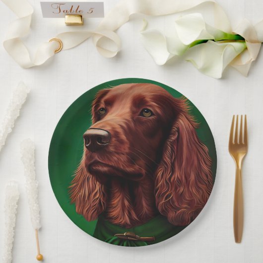 Irish Red Setter Dog in St. Patrick's Day Dress Pappteller (Hochzeit)