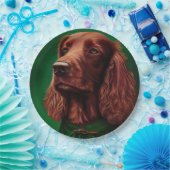 Irish Red Setter Dog in St. Patrick's Day Dress Pappteller (Party)