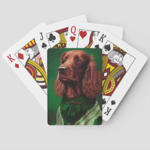 Irish Red Setter Dog in St. Patrick's Day Dress Spielkarten
