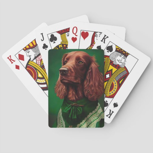 Irish Red Setter Dog in St. Patrick's Day Dress Spielkarten (Rückseite)